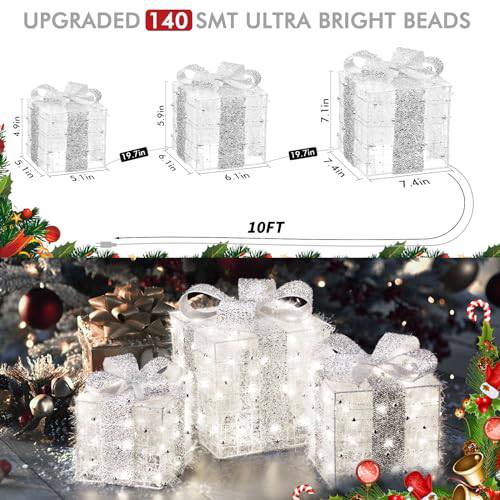 Set of 3 Plug-In Light Up Christmas Gift Boxes (140 LEDs) - quntis-service
