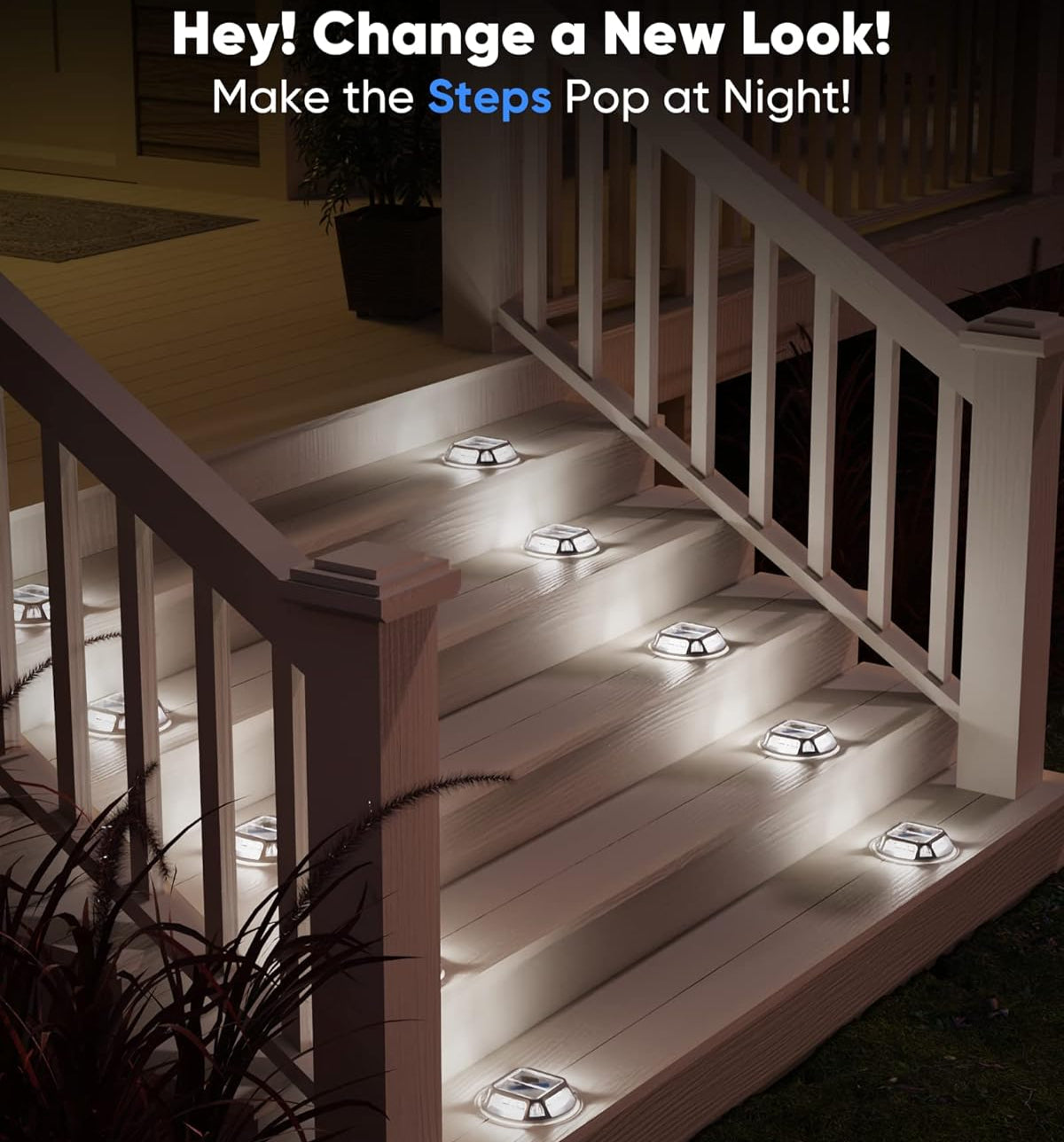 Quntis IP68 Warm White&Cool White Solar Deck & Pathway Lights – Waterproof LED Step Lights with Dusk-to-Dawn Auto On/Off, Perfect For Stairs, Fence, Patio & Walkways
