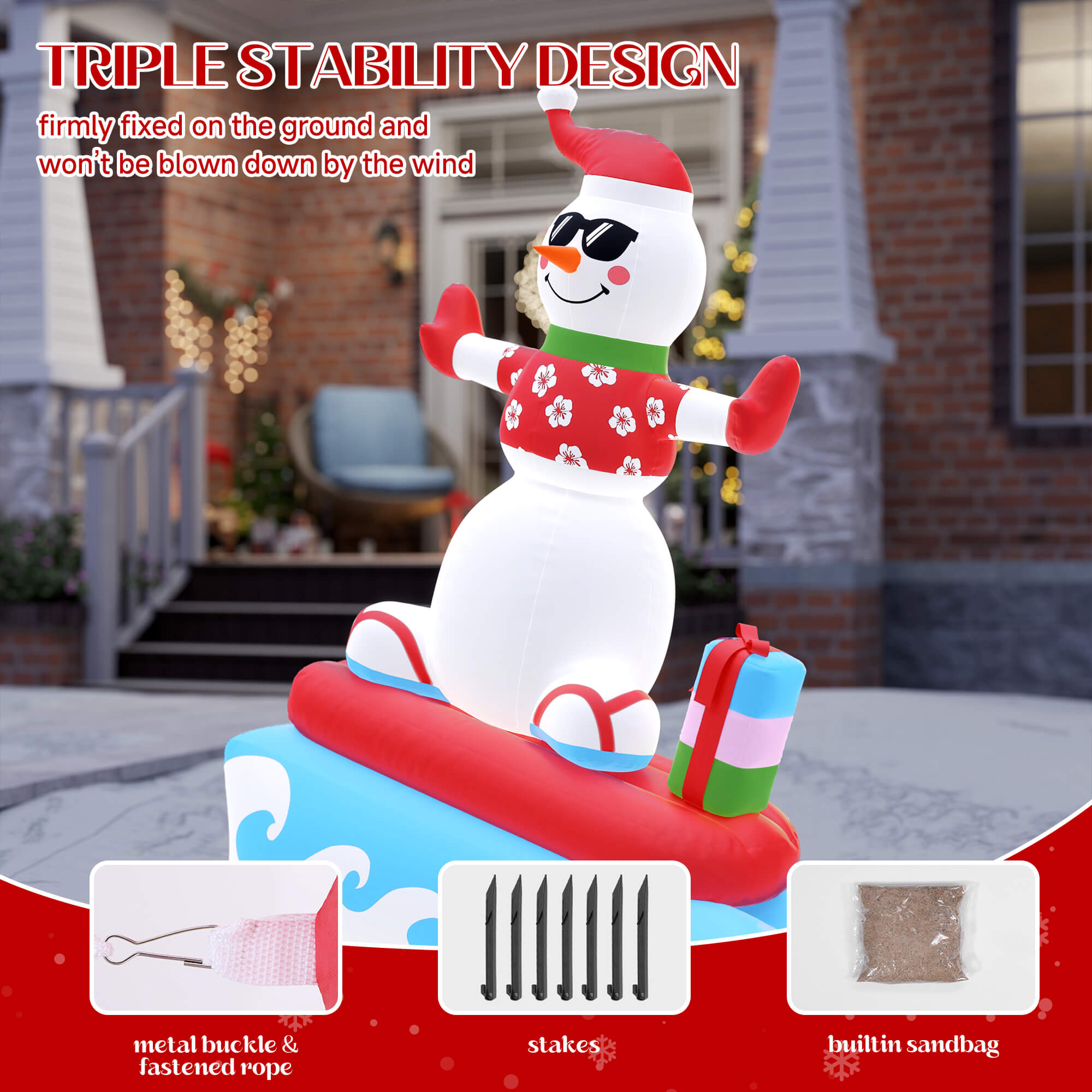 Inflatable Christmas Decorations Outdoor, Quntis 6FT Inflatable Snowman with LED Lights Surfing Snowman Blow Up Yard Decorations Xmas Decorations for Xmas Party Indoor Outdoor Home Garden Lawn