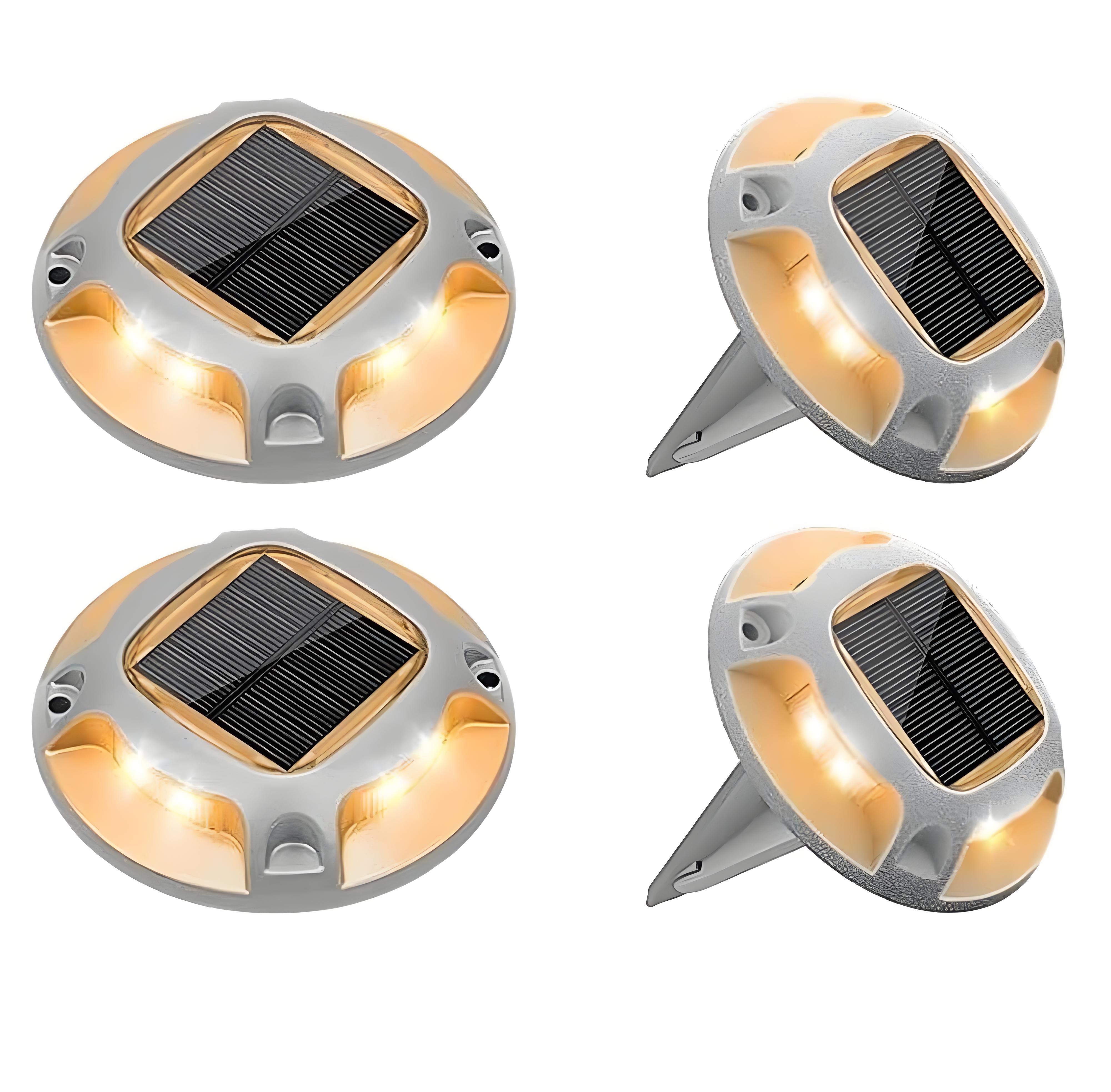 Circular Solar In-Ground Light, Dual-Color, Pathway Light, Aluminum Alloy, 4-Sided, Step Lamp