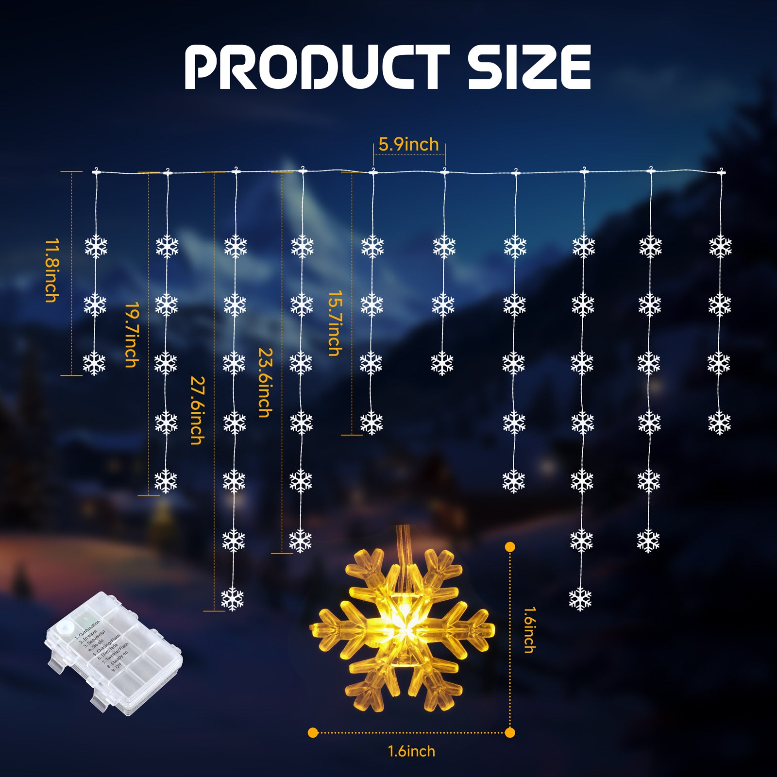 Quntis 50LED ক্রিসমাস স্নোফ্লেক লাইট – ৮ মোড, ব্যাটারি চালিত, IP65, টাইমার ও মেমরি ফাংশন ছুটির সাজসজ্জার জন্য (গরম সাদা)