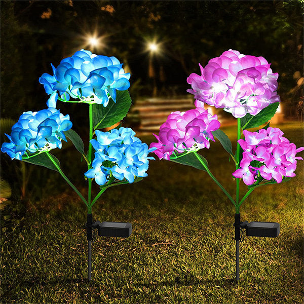 Solar Hydrangea LED Lights Outdoor (4 Pack), Waterproof Garden Decorative Lights, Realistic Flower Landscape Lights for Yard, Patio, Lawn, and Pathway