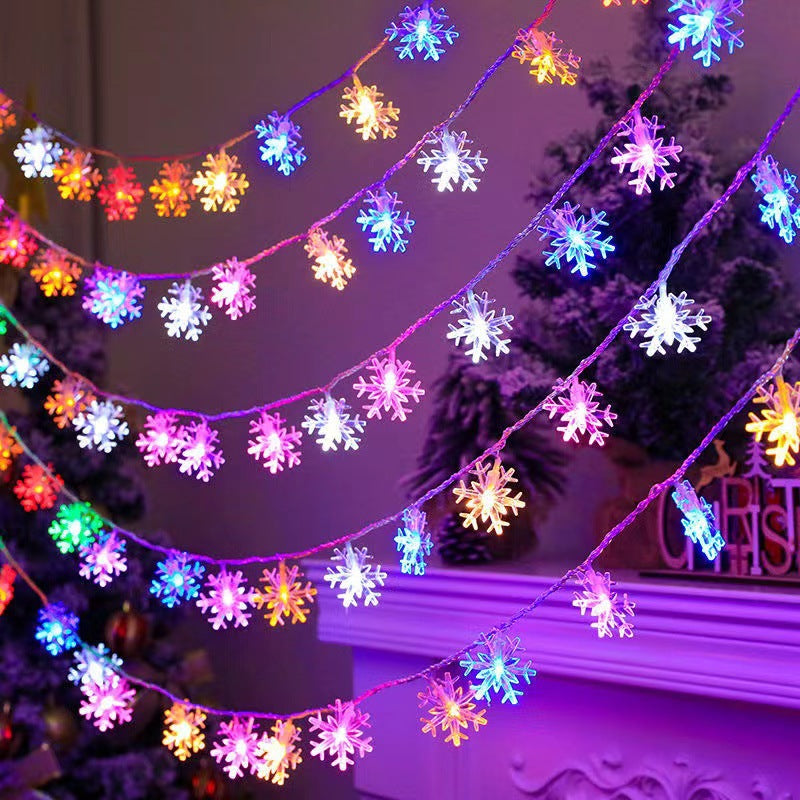 Quntis 10M 80-LED 雪の結晶ストリングライト リモコン付き、バッテリー駆動、IP66 防水 - クリスマス&ホリデーデコ用の8モード