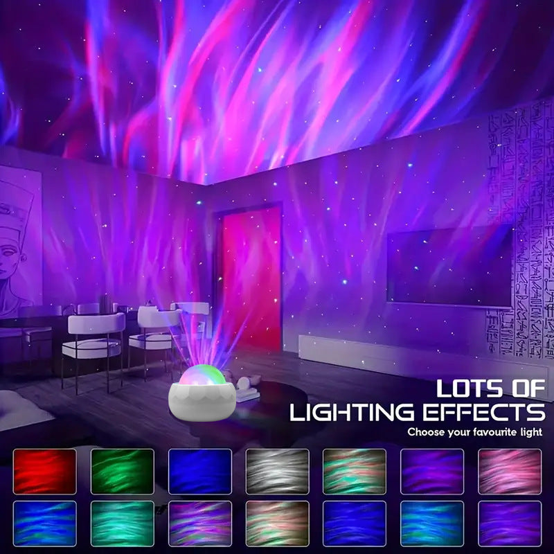 Northern Lights Aurora Projector Lamp – RGB Water Ripple Galaxy Night Light, USB Decorative Ambient Light for Bedroom & Parties