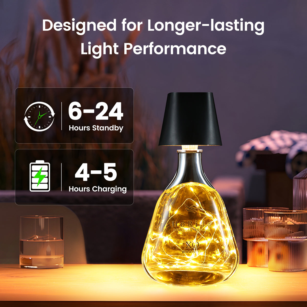 Quntis Cordless Bottle Lamp, Rechargeable LED Wine Bottle Light, Touch Bottle Table Lamp with 2M 4 LED Copper Wire, 3 Color Temperatures Dimming Dining Bar Light for Bedrooms Restaurants Bars