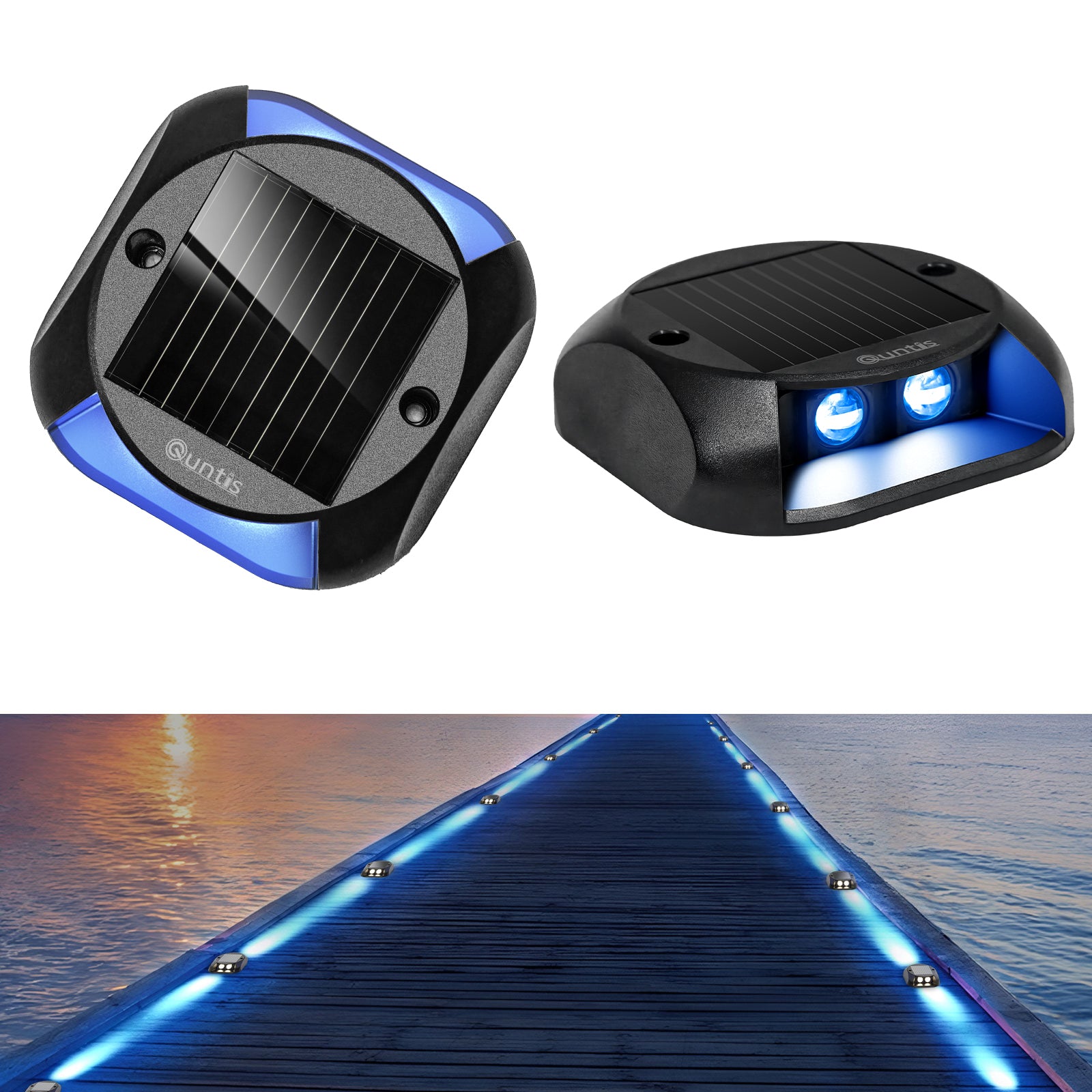 Quntis Solar Deck Lights, Two-Way LED Dusk to Dawn Ground Lights, IP65 Waterproof Outdoor Lighting for Deck and Pathway