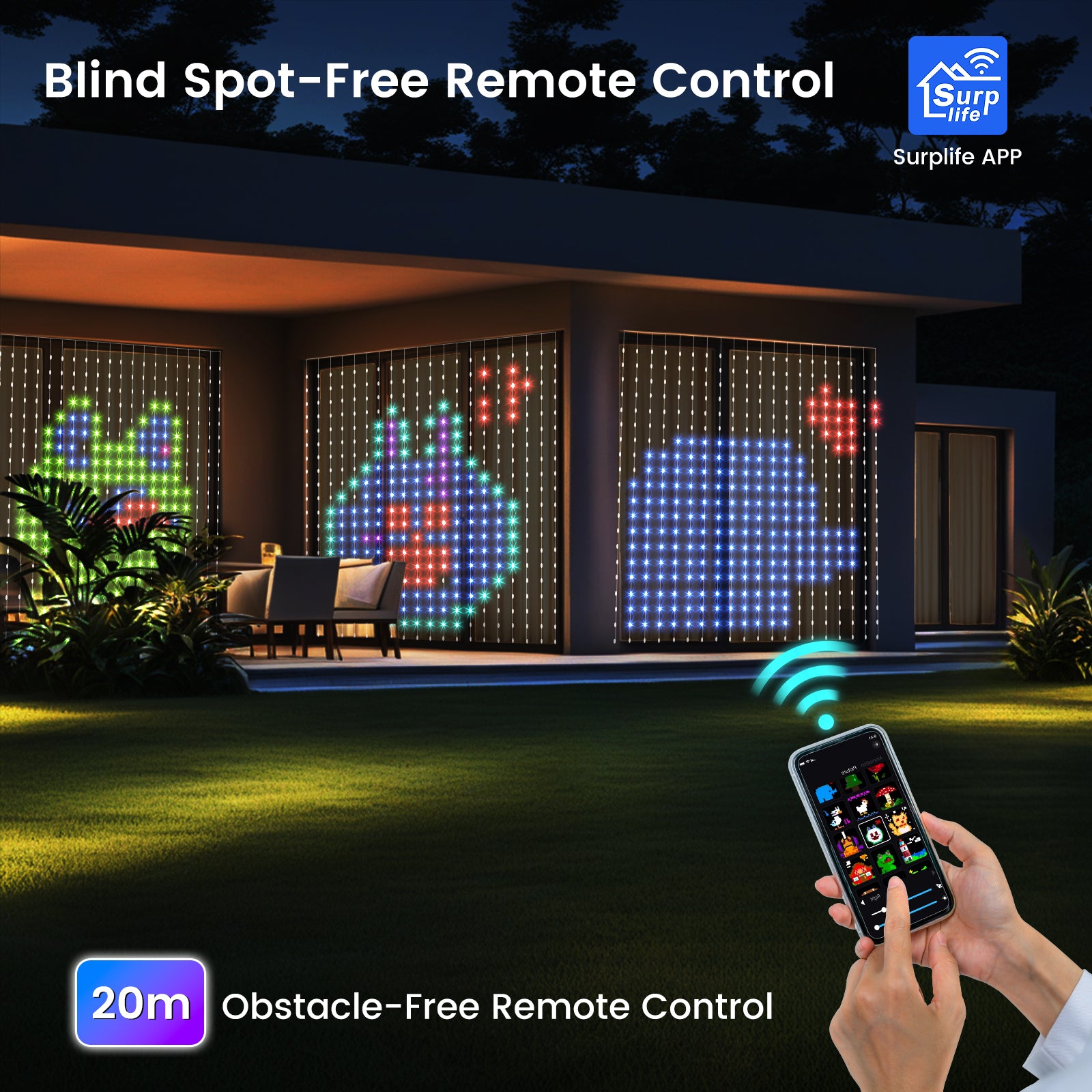 Quntis Smart RGB Curtain Fairy Lights, App/Remote Controlled with Music Sync, 3x3M 400 LED Tinsel Lights, Waterproof for Bedroom, Party & Holiday Decor.