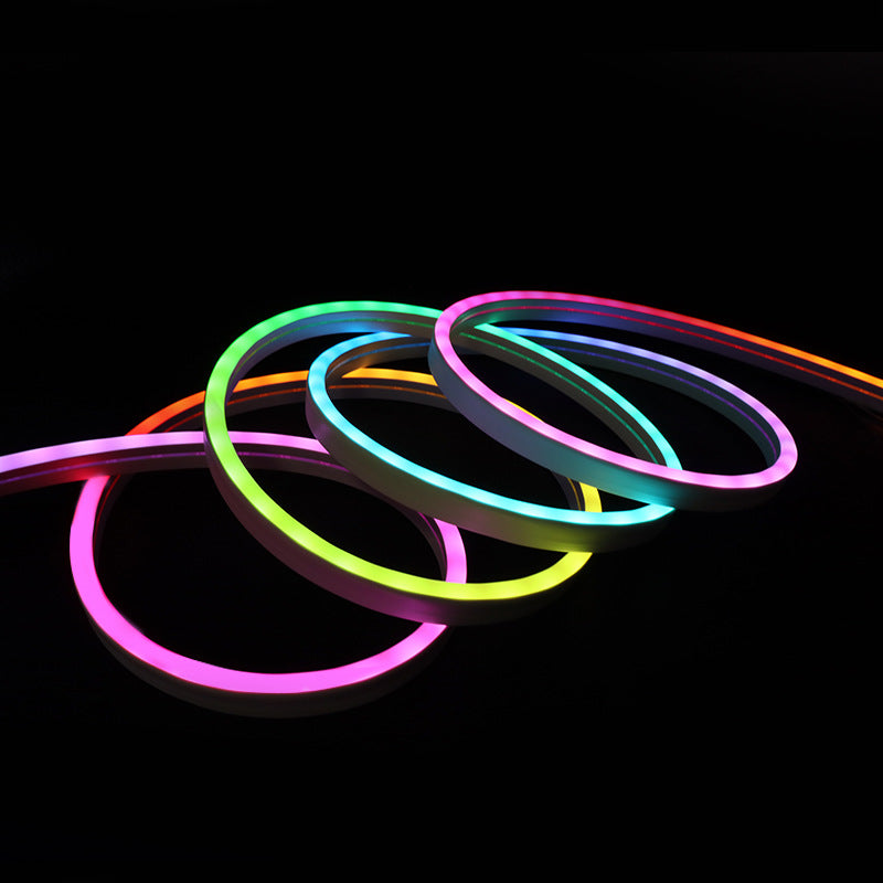 USB RGB Neon Light Strip Set – 5V Bluetooth APP Control, Silicone Waterproof Music-Activated Flowing Decorative LED Strip Lights for Home, Bedroom & Party