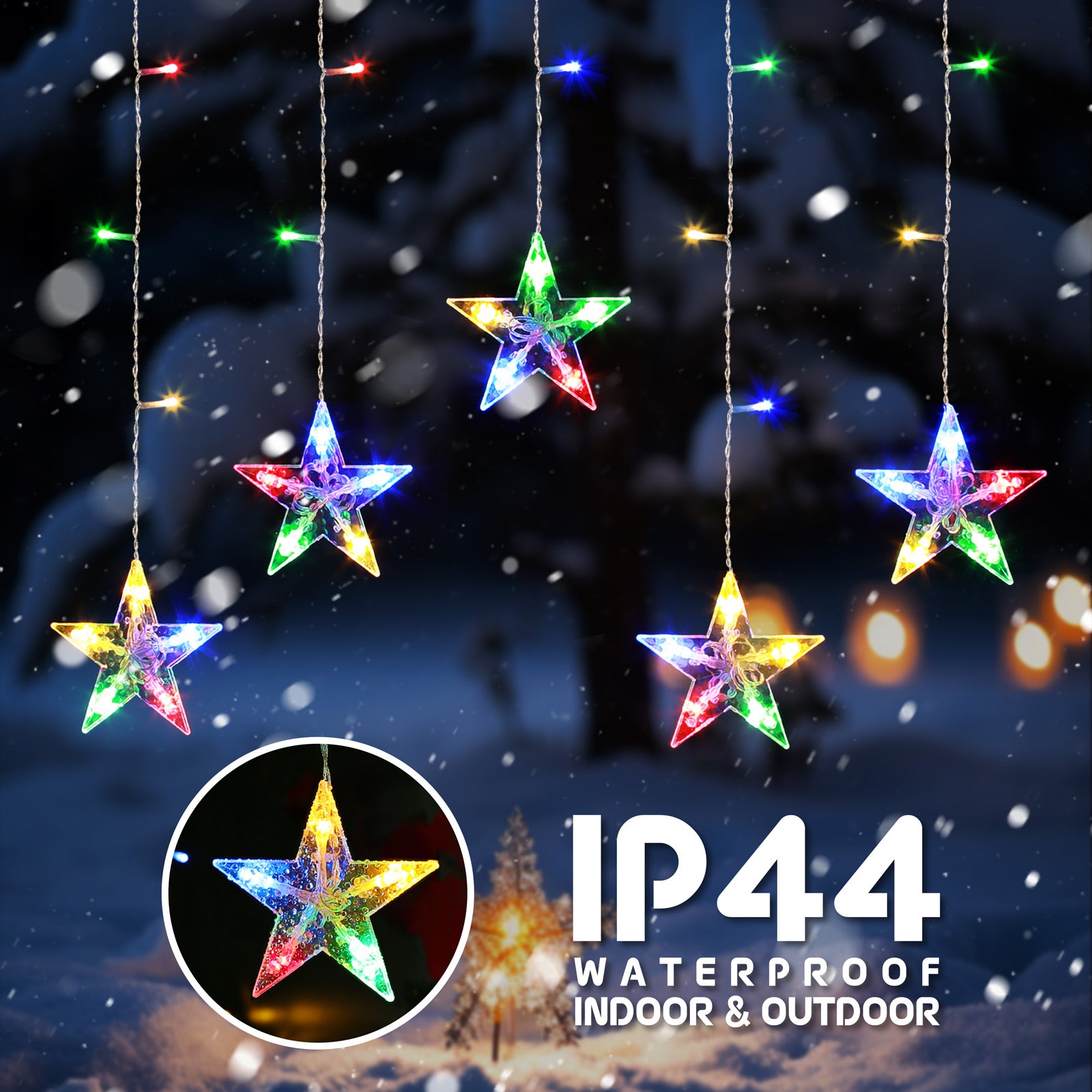 Quntis Luces de Cortina Estrelladas – 5 Estrellas Centelleantes, 36 LEDs, Funcionamiento a Batería con Temporizador y 8 Modos, Luces de Cuerda de Hadas para Decoración de Dormitorio, Ventana y Fiesta