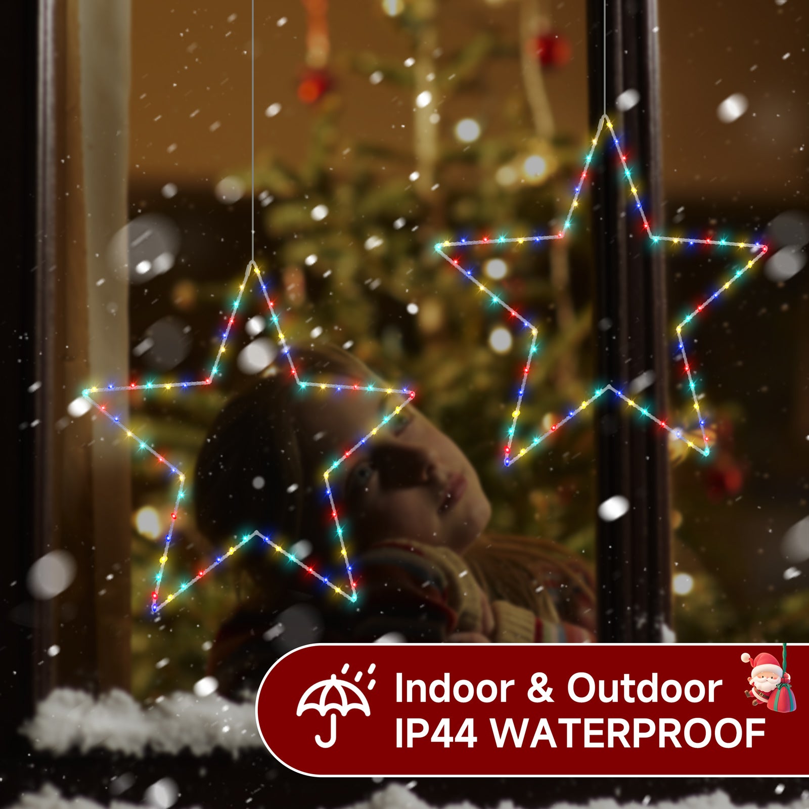 Battery Operated Christmas Window Lights – Quntis 2-Pack 19.6in Color Changing Star Lights, with Timer & 8 Modes for Indoor/Outdoor Decor