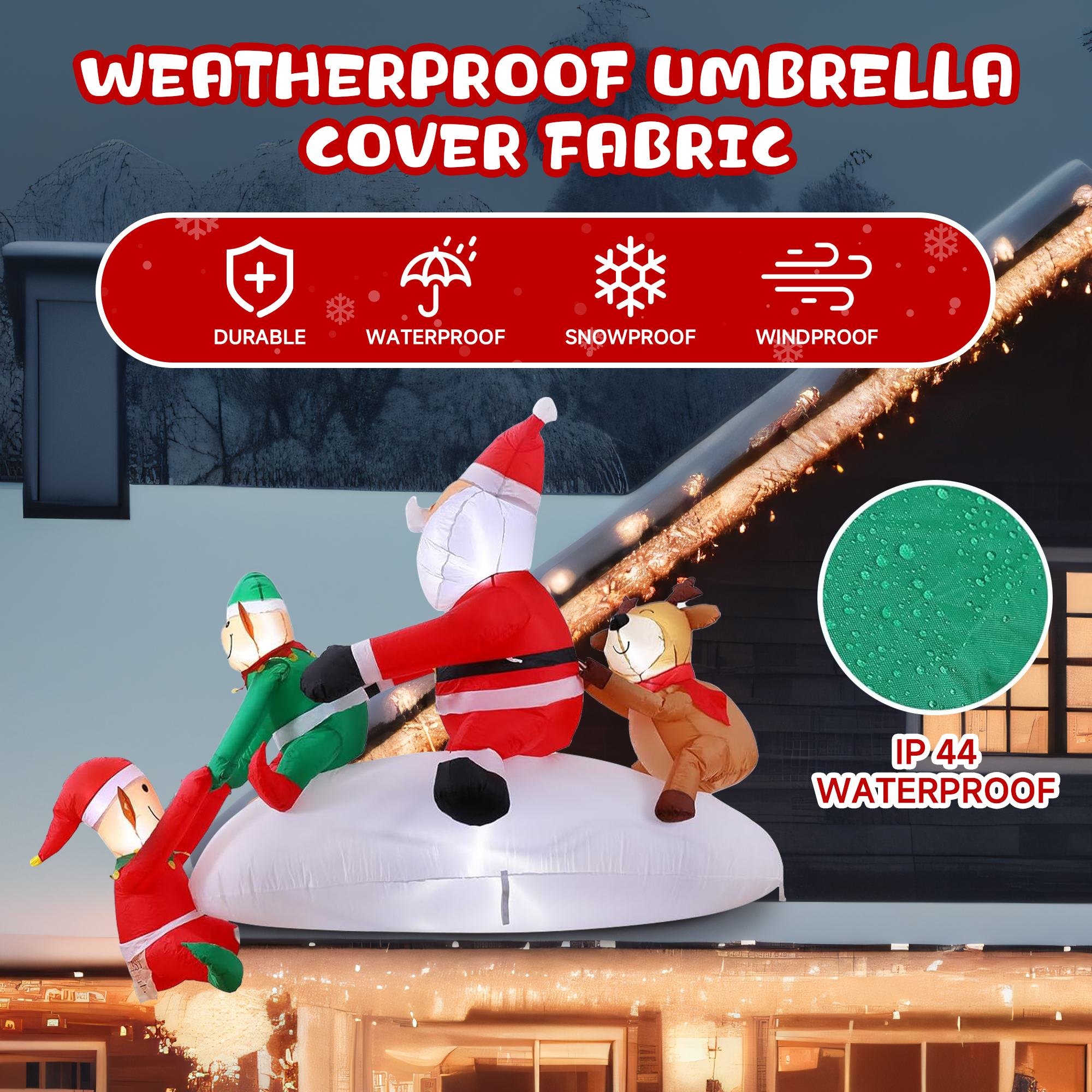 Quntis 9FT Inflatable Santa Claus & Elves with Reindeer – Outdoor Christmas Blow-Up Yard Decorations for Eaves & Windowsill