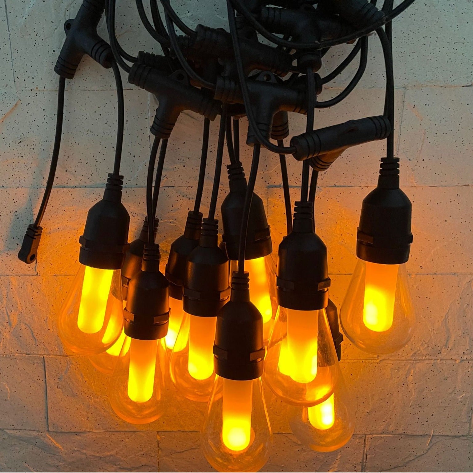 Solar S14 Flame String Lights Outdoor (7.3M 12 Bulbs), Decorative Torch Lights, Solar Powered Flickering Flame Lights, Waterproof Patio Garden Ambiance Lighting