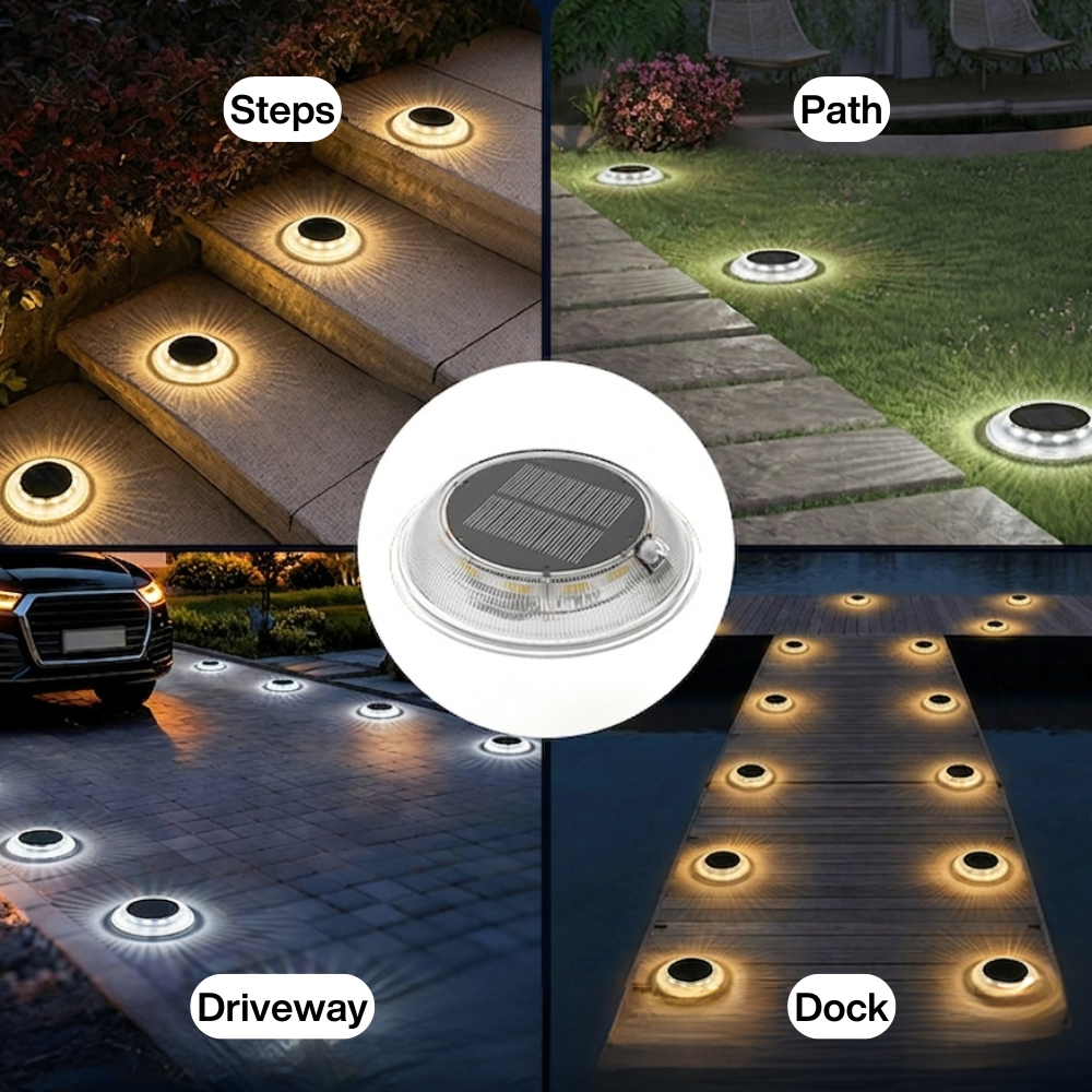 3 Color Temperatures Solar Ground Lights Fully Transparent IP67 Waterproof Outdoor In-Ground Pathway Lights High Transmittance Step Lights for Garden Stairs Lawn Driveway, with Ground Spikes