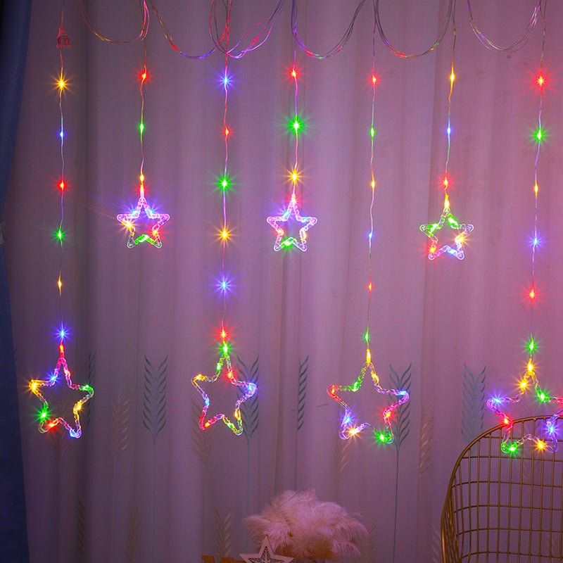 Luzes de Cortina de Natal em LED com Flocos de Neve e Renas – Luzes de Decoração para Quarto e Pátio, Conjunto de Luzes de Cortina 5+5, 3 metros de comprimento