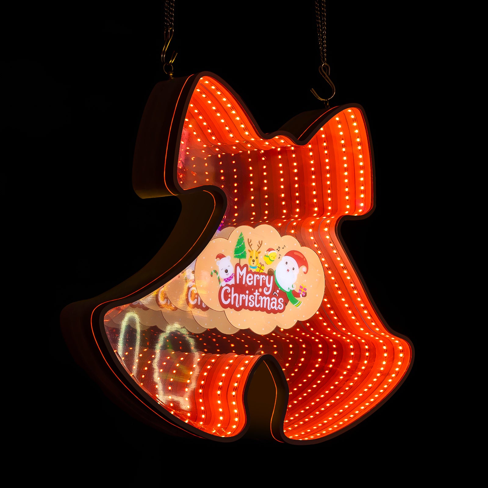 Infinity Mirror Neon Christmas Bell 3D Festive LED Bell Sign, Holiday Wall Decor for Home, Bar, Party