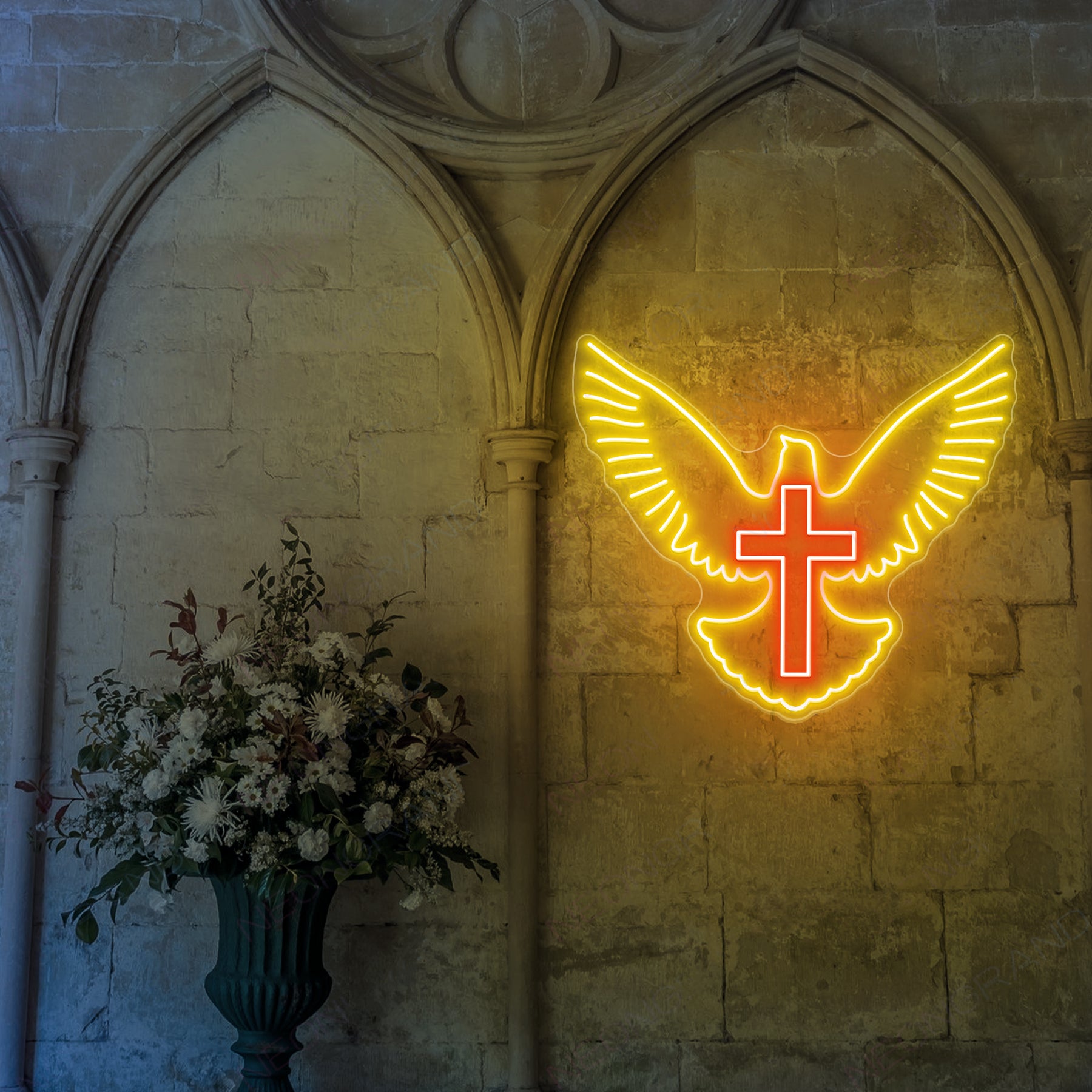 Holy Spirit Dove Neon Wall Light – Glowing Cross Christian LED Sign for Home & Church Decor