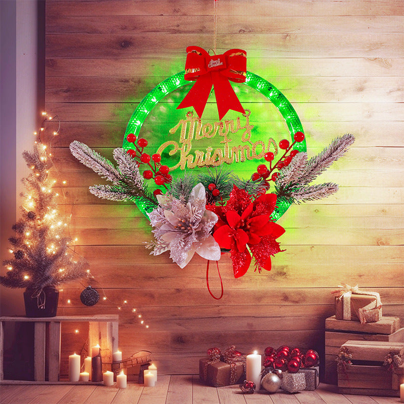 Battery-Powered LED Christmas Wreath Lights, Illuminated Door, Window, Indoor Holiday Decoration, Christmas, Living Room, Wall