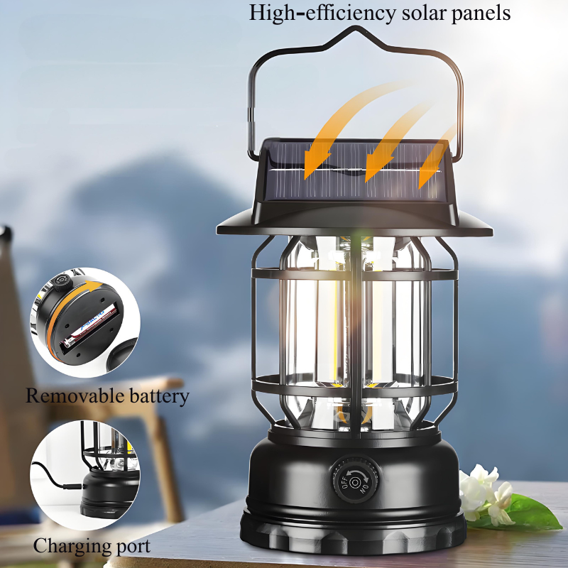 Portable High-Capacity Camping Lantern – Solar & Type-C Rechargeable Outdoor Light Multifunctional LED Camping Light – High Capacity, Solar & Type-C Charging for Outdoor Use