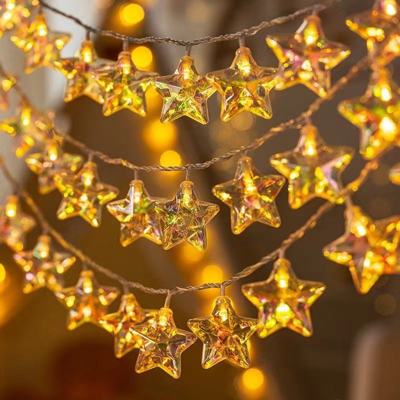 Quntis LED Color-Plated Five-Point Star String Lights – IP55 Waterproof Battery-Powered, Twinkling Outdoor Patio Lights for Christmas & Holiday Decor