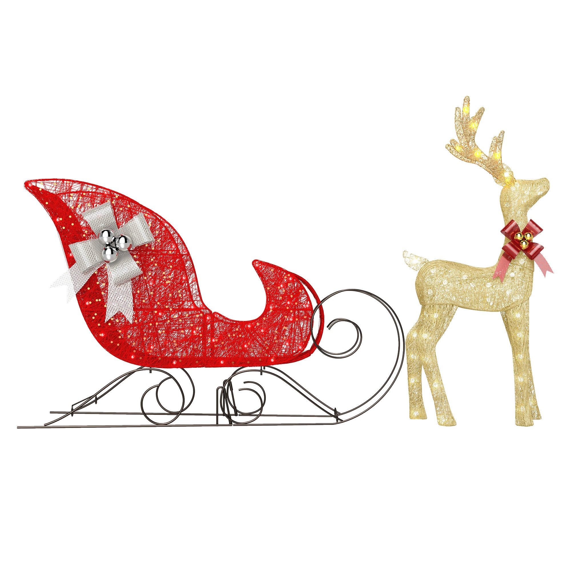 IP65 Waterproof LED Lighted Reindeer & Sleigh Set – Ultra-Bright 3D Outdoor Yard Decor for a Festive Christmas Wonderland