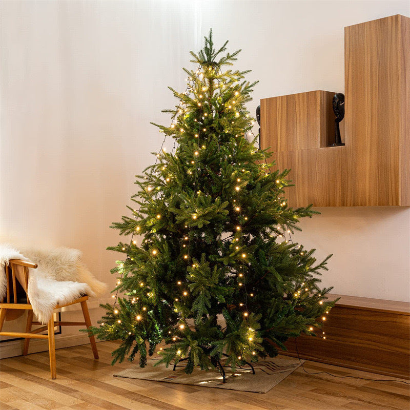 Quntis Neue LED Weihnachtsbaumringlichter – IP44 wasserdichte Niederspannungs-Stern-Wasserfall-Baumspitzenlichter für Feiertagsdekoration