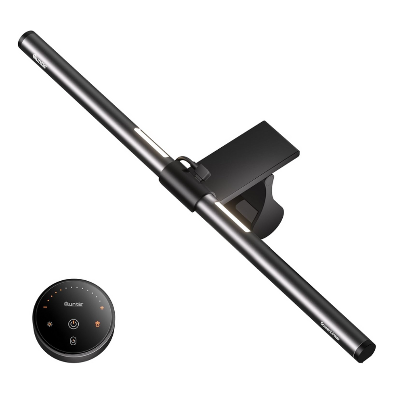 Quntis Computer Monitor Lichtleiste mit Fernbedienung (15,7 Zoll), augenschonende Monitorlicht-Hintergrundbeleuchtung Schreibtischlampe für Home Office Gaming, stufenlose Dimmfunktion für Helligkeit und Farbtemperatur, kein Bildschirmblenden, Grau