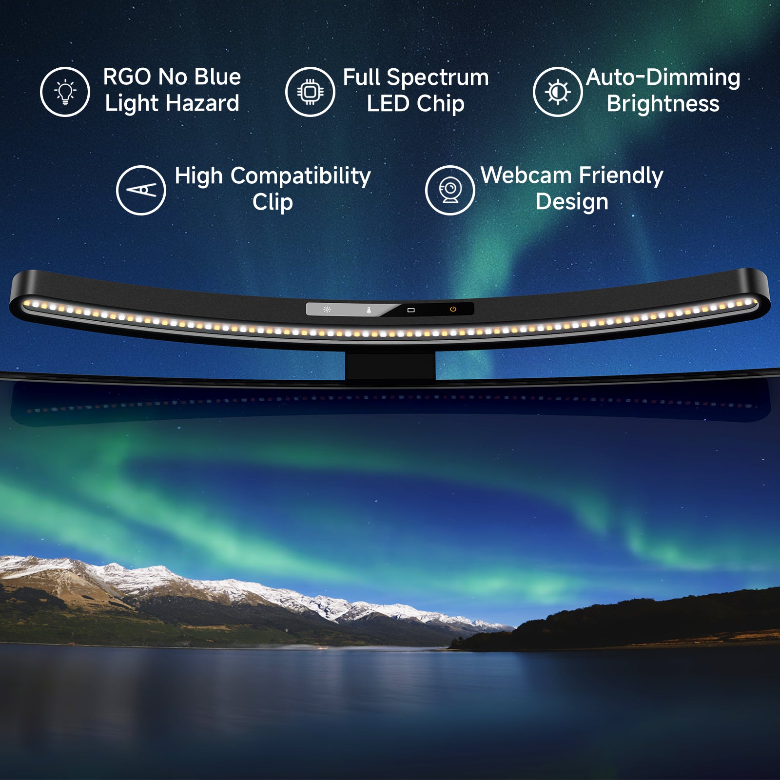 Quntis 45cm Curved Monitor Light Bar with Remote Control & Touch, Screen Light with Auto Dimming, Stepless Dimming, Eye Caring No Glare Screenbar Monitor Lamp, Fit for Various Monitors, Black