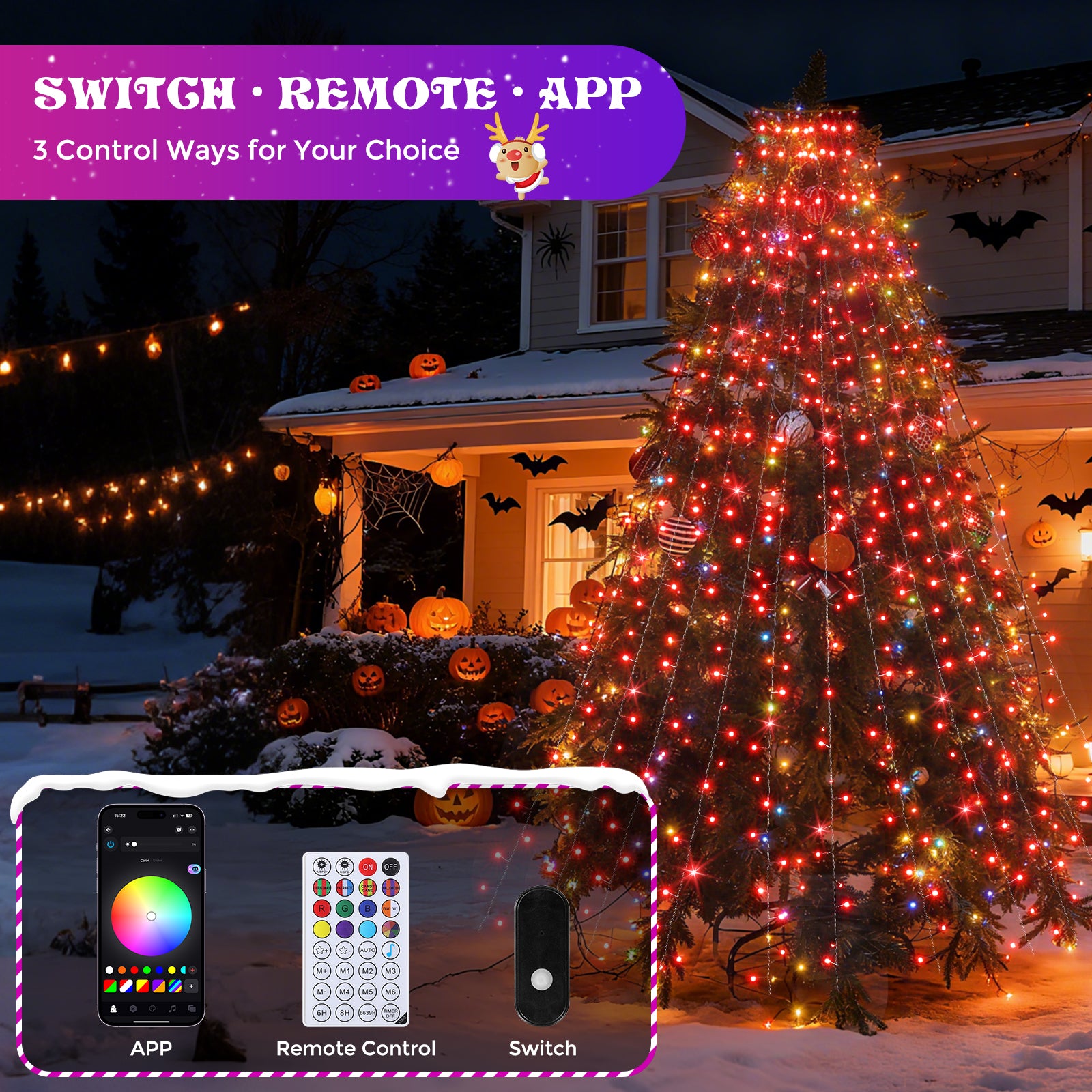 10×2m 400-LED Dark Green Wire Colorful Circular Smart Christmas Tree Lights – IP44 Waterproof, Music-Sync Mode, App & Remote Control