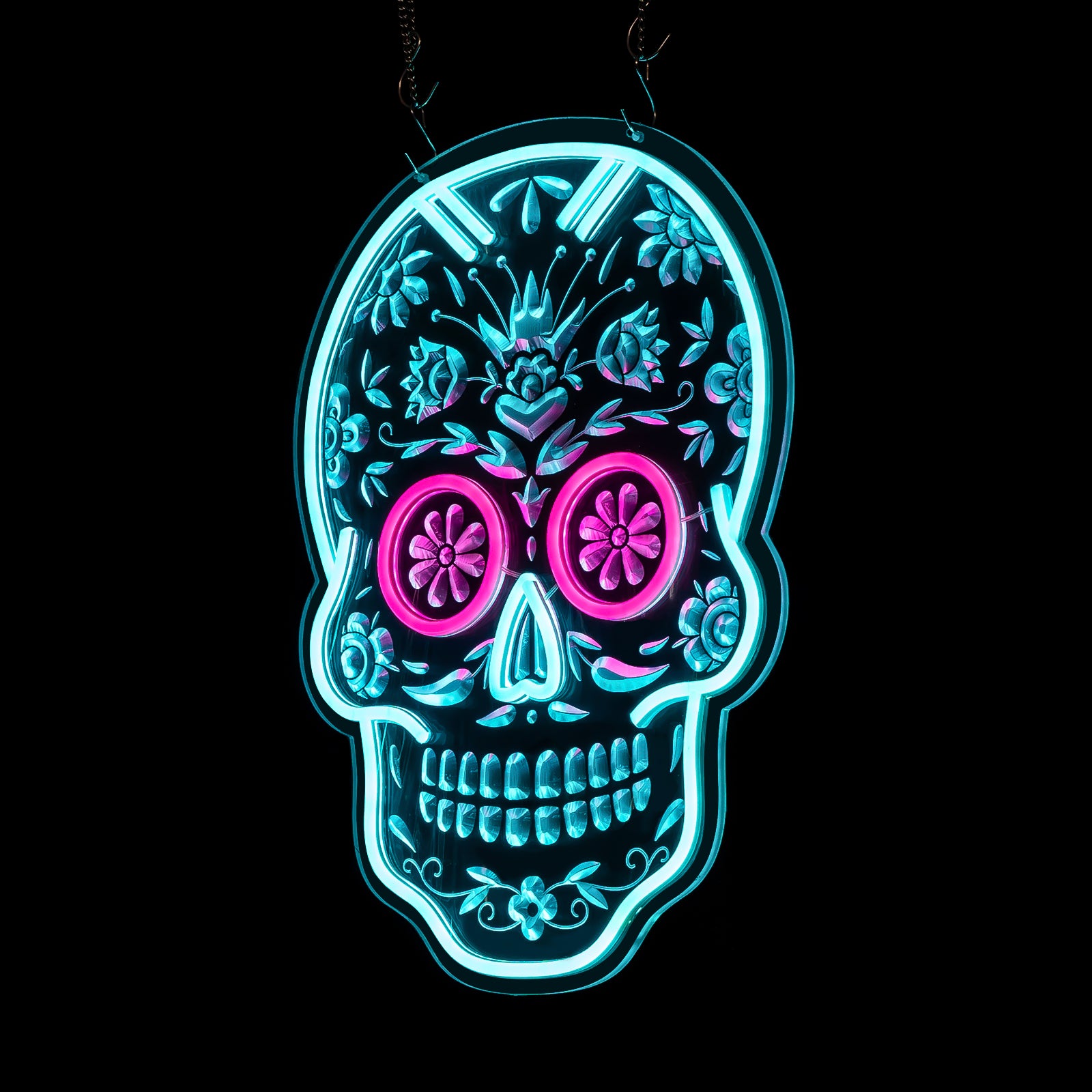 Spooky Halloween Neon Skull Sign – 3D Engraved LED Skeleton Light, Gothic Decor for Bar, Man Cave, Game Room