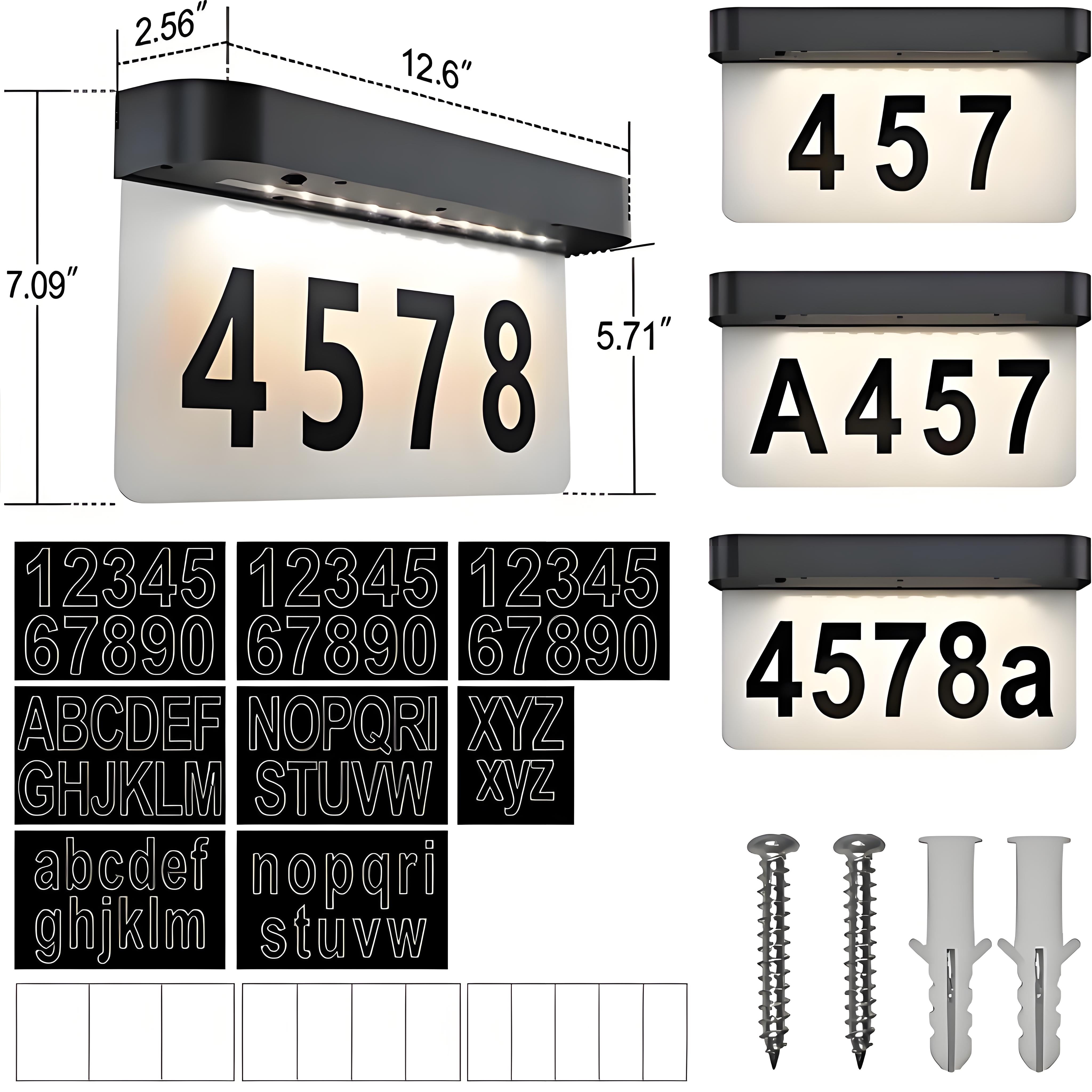 House Numbers Solar Powered, Address Plaques for House, LED Illuminated Waterproof Outside Address Sign 3000K Warm White LED