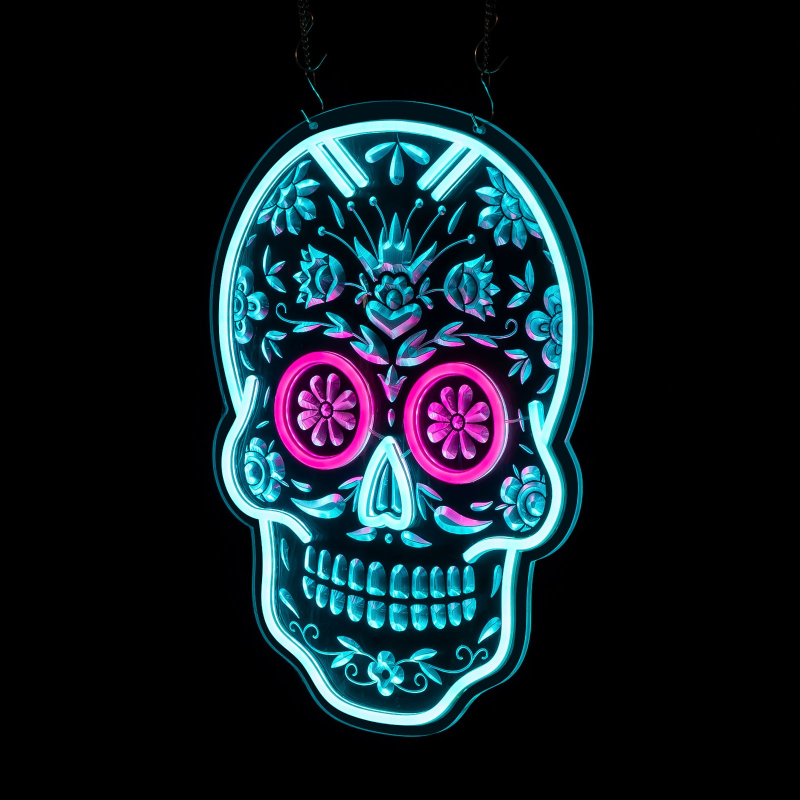 Spooky Halloween Neon Skull Sign – 3D Engraved LED Skeleton Light, Gothic Decor for Bar, Man Cave, Game Room