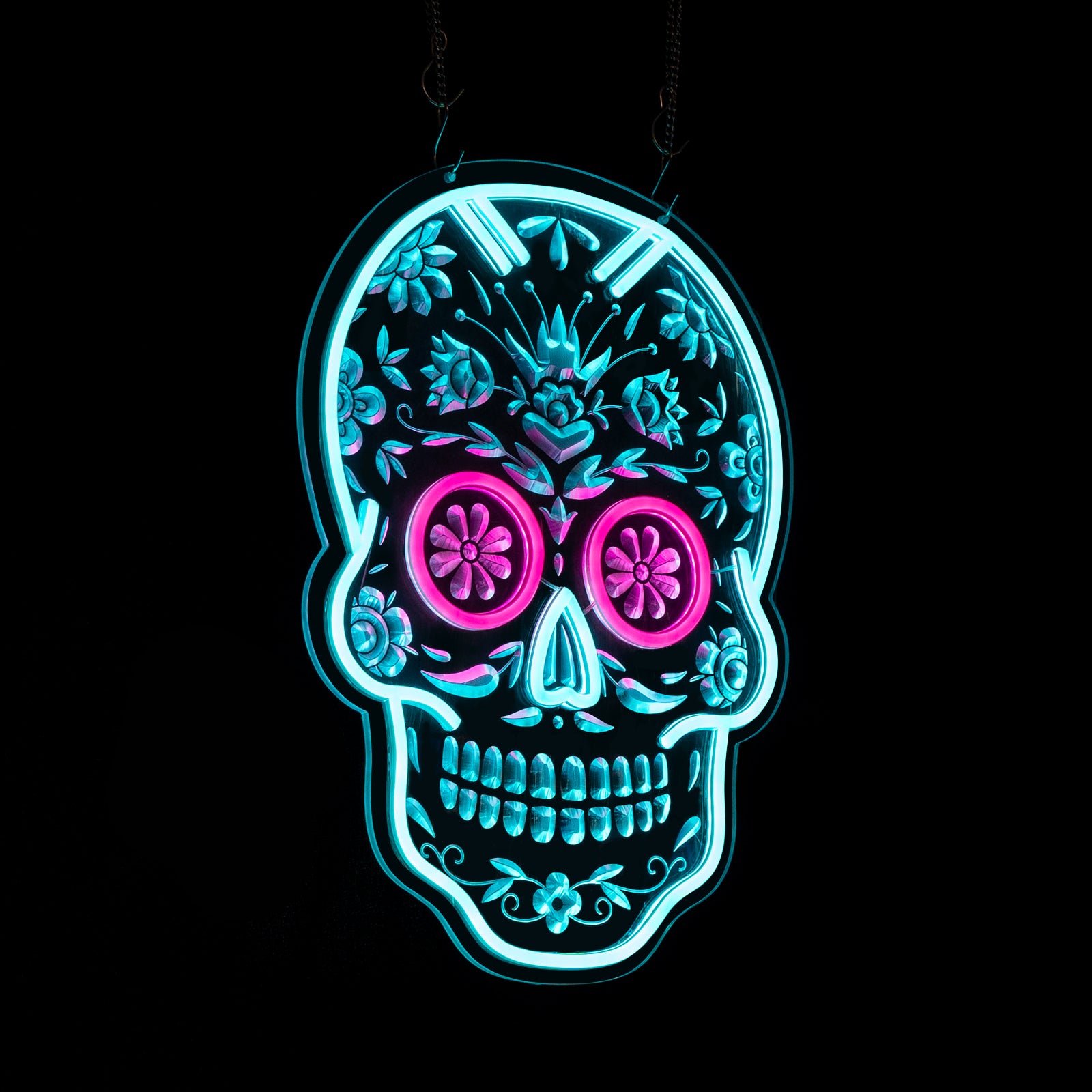 Spooky Halloween Neon Skull Sign – 3D Engraved LED Skeleton Light, Gothic Decor for Bar, Man Cave, Game Room