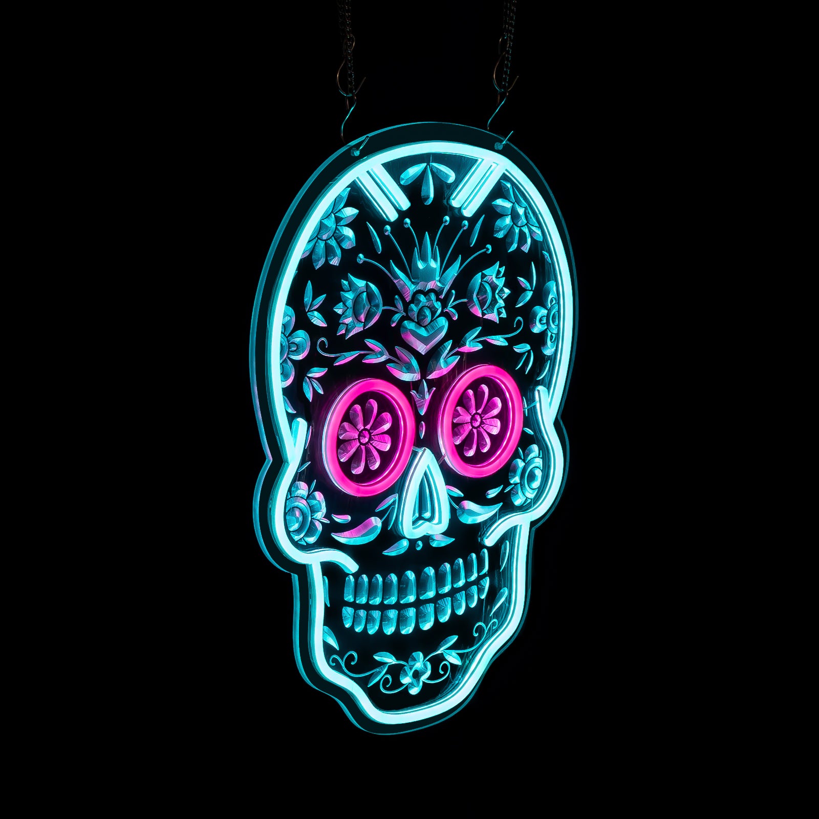 Spooky Halloween Neon Skull Sign – 3D Engraved LED Skeleton Light, Gothic Decor for Bar, Man Cave, Game Room