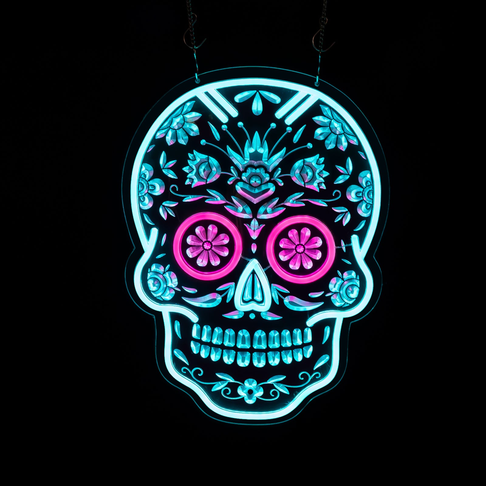 Spooky Halloween Neon Skull Sign – 3D Engraved LED Skeleton Light, Gothic Decor for Bar, Man Cave, Game Room