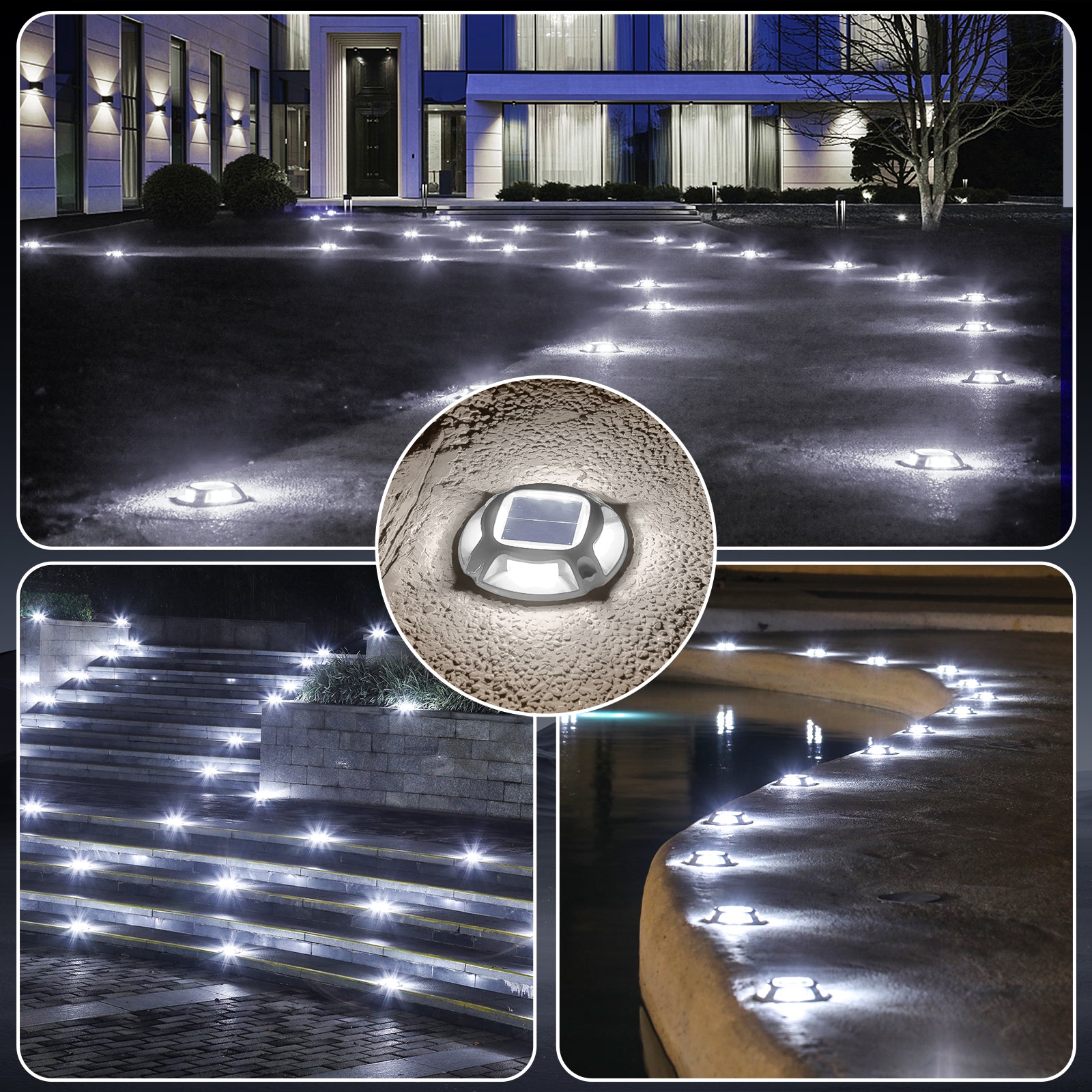 Quntis Solar Deck Lights – 2 Colors in 1, Waterproof LED Outdoor Lights for Patio, Steps, Stairs, Garden, Pathway, Yard, Porch, Landscape Decor