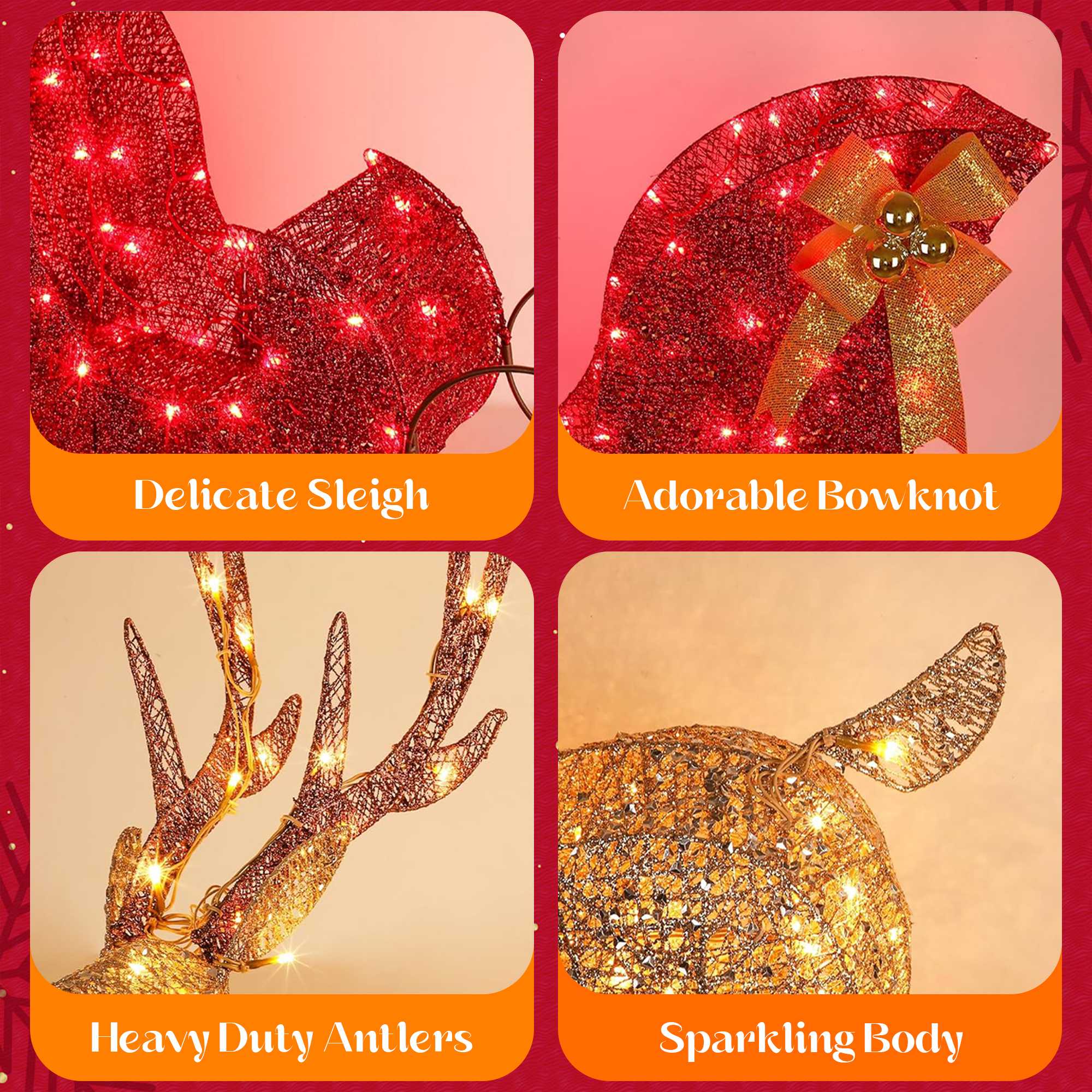 IP65 Waterproof LED Lighted Reindeer & Sleigh Set – Ultra-Bright 3D Outdoor Yard Decor for a Festive Christmas Wonderland