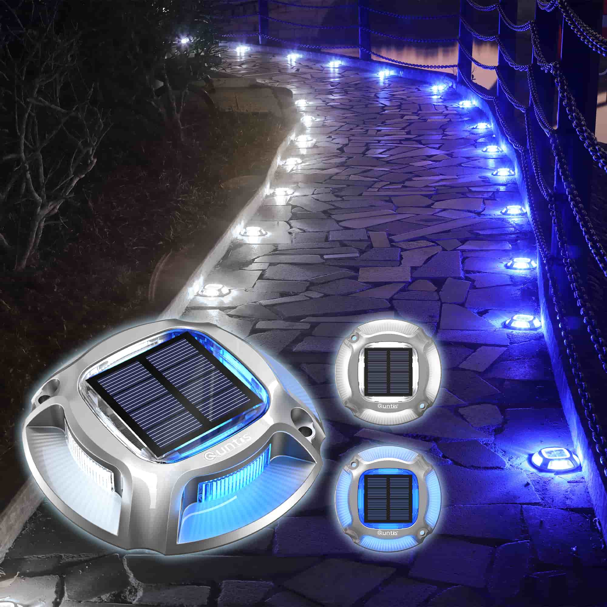 Quntis Solar Deck Lights – 2 Colors in 1, Waterproof LED Outdoor Lights for Patio, Steps, Stairs, Garden, Pathway, Yard, Porch, Landscape Decor