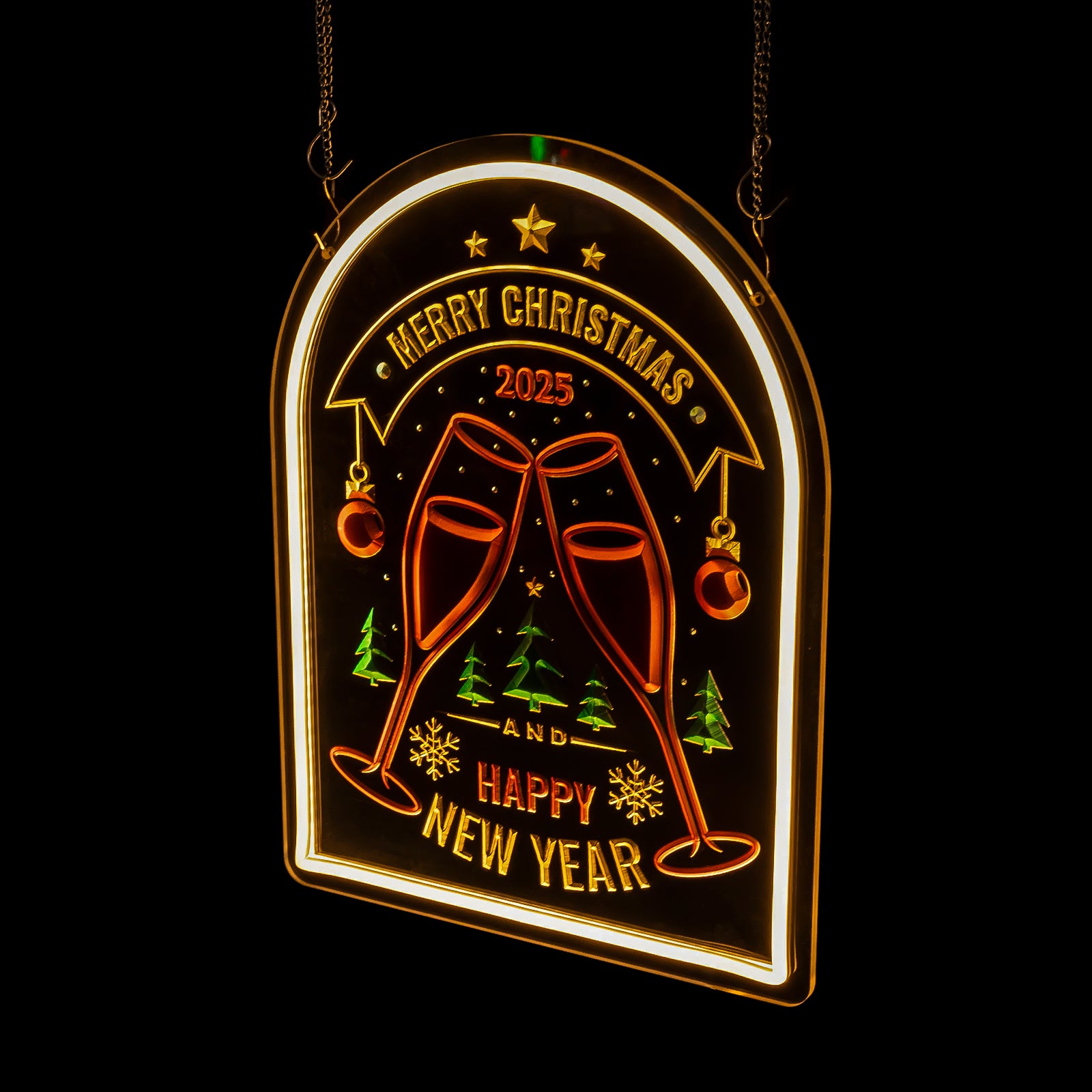 Engraved Neon "Merry Christmas" Toasting Glasses 3D LED Carved Sign, Festive Holiday Bar & Party Decor