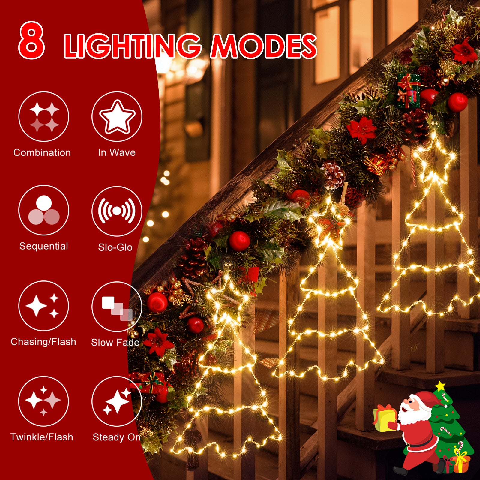 Quntis 3 Pcs Christmas Tree Window Lights – Warm White Hanging LED Fairy Lights, Tree-Shaped Window Decor with 8 Modes, Battery Powered, IP44 Waterproof for Indoor Outdoor Holiday & Home Decoration