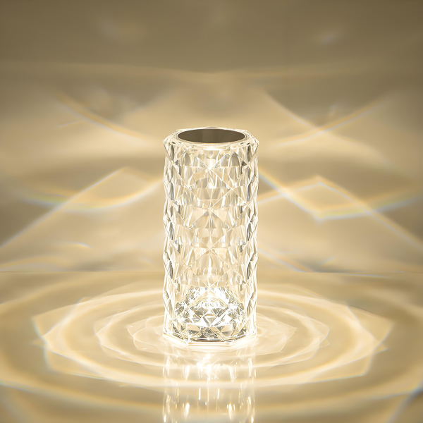 مصباح طاولة لمسة كريستالية على شكل وردة قابلة لإعادة الشحن ¨C ضوء ليلي رومانسي على شكل بتلة ماسية، 9x21.5 سم