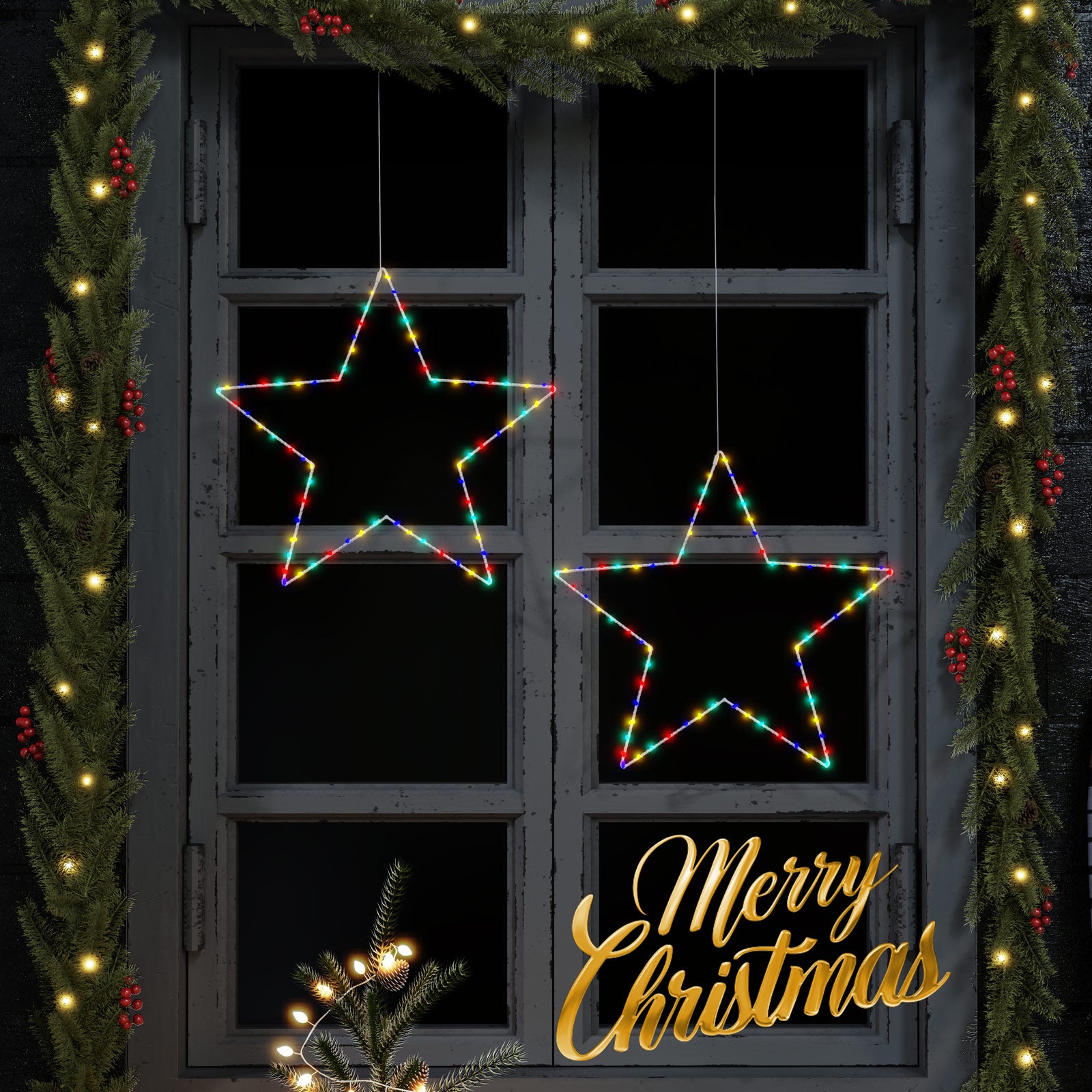 Battery Operated Christmas Window Lights – Quntis 2-Pack 19.6in Color Changing Star Lights, with Timer & 8 Modes for Indoor/Outdoor Decor