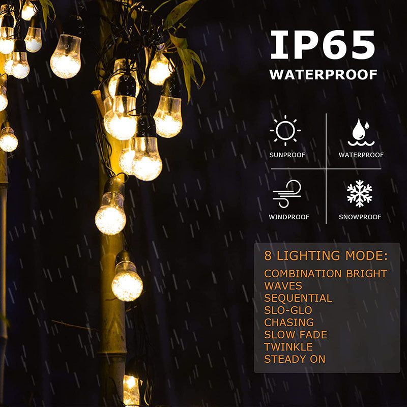 Quntis IP65 Solar String Lights – Outdoor Yard Decor with Colored LED Crystal Bubble Lights for Christmas & Holiday Decor, Garden & Patio Lighting