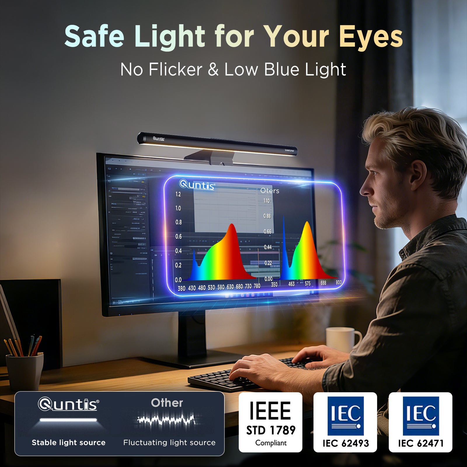 Quntis Monitor Light Bar IM 40 cm (15.7 inch) Black - RGB Dimmable Screenbar, USB Powered Eye-Care Task Light for Computer Monitor