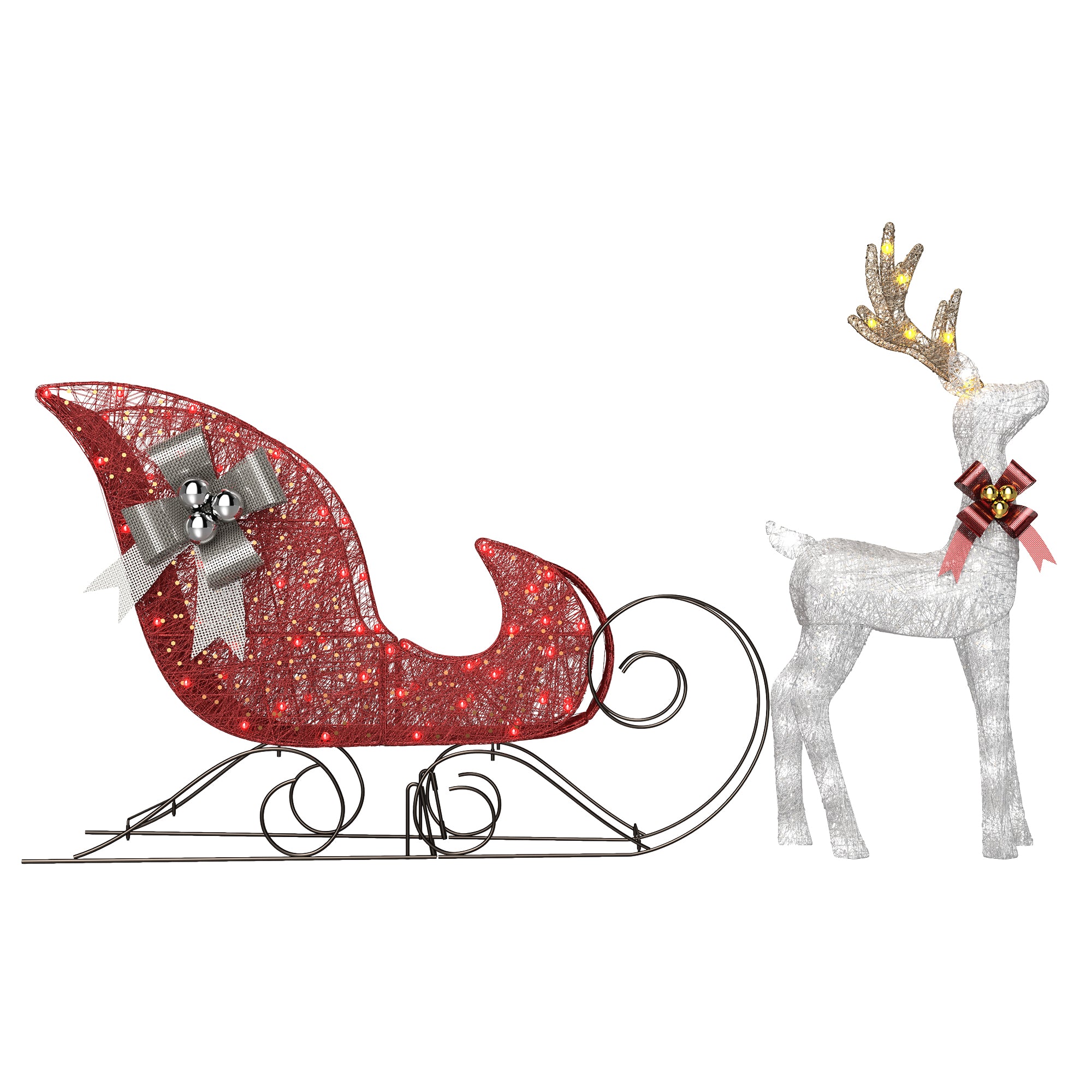 IP65 Waterproof LED Lighted Reindeer & Sleigh Set – Ultra-Bright 3D Outdoor Yard Decor for a Festive Christmas Wonderland