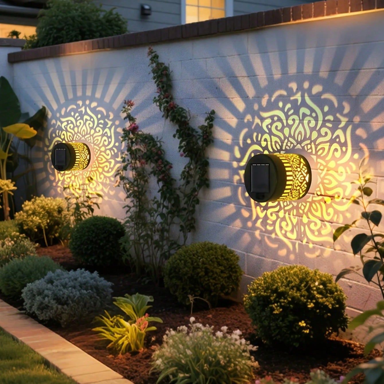 Mandala Solar Fence Lights – IP65 Waterproof Warm White Sunflower Wall Lamp for Outdoor Garden Landscape
