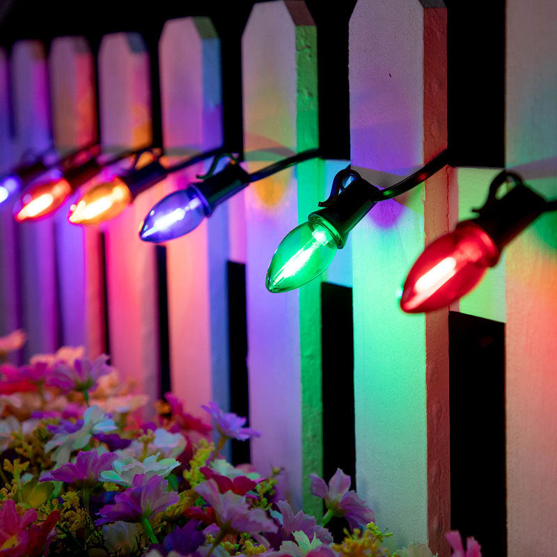 C7 RGB Outdoor Christmas String Lights, Shatterproof and Waterproof, E12 Plastic Bulbs