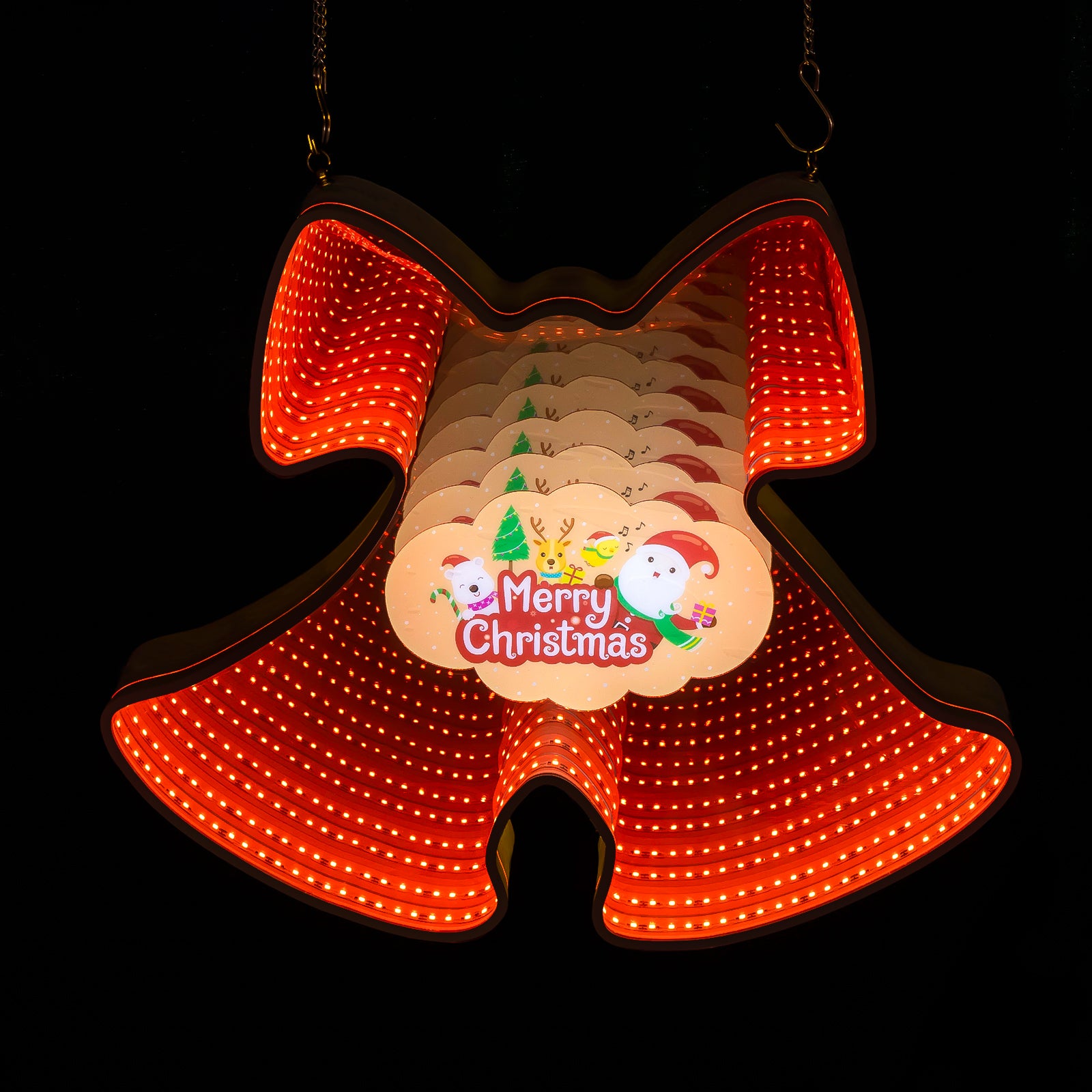 Infinity Mirror Neon Christmas Bell 3D Festive LED Bell Sign, Holiday Wall Decor for Home, Bar, Party