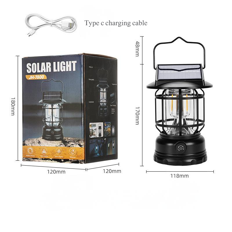 Portable High-Capacity Camping Lantern – Solar & Type-C Rechargeable Outdoor Light Multifunctional LED Camping Light – High Capacity, Solar & Type-C Charging for Outdoor Use