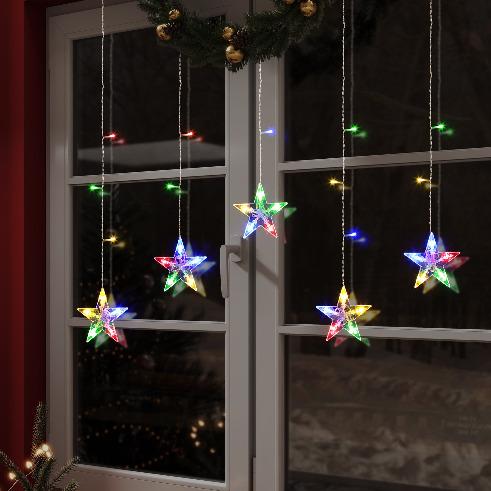 Quntis Luces de Cortina Estrelladas – 5 Estrellas Centelleantes, 36 LEDs, Funcionamiento a Batería con Temporizador y 8 Modos, Luces de Cuerda de Hadas para Decoración de Dormitorio, Ventana y Fiesta