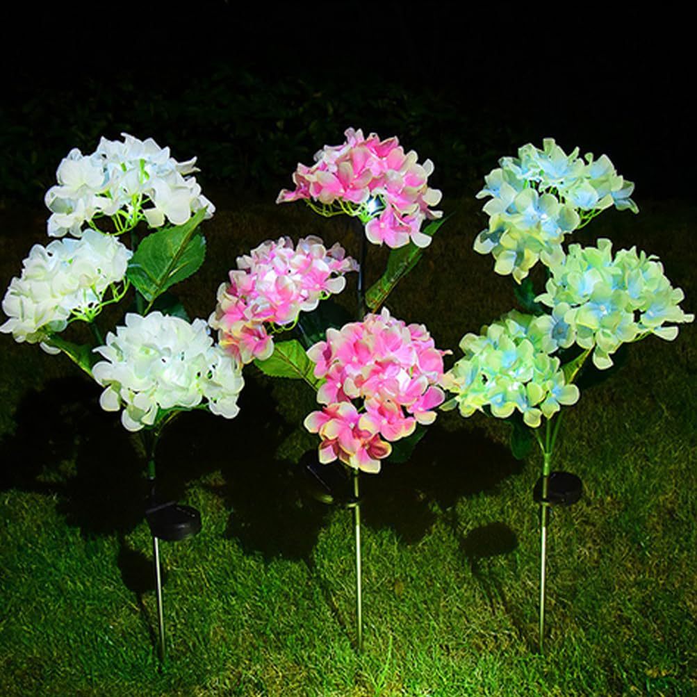 Solar Hydrangea LED Lights Outdoor (4 Pack), Waterproof Garden Decorative Lights, Realistic Flower Landscape Lights for Yard, Patio, Lawn, and Pathway